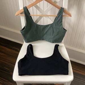 SOLD - 2 EUC Everlane Perform Sports Bras in Black and Sage (Medium)